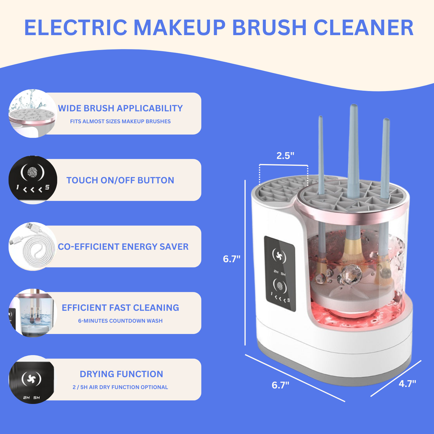 3 In 1 Electric Makeup Brush Cleaner - Dryer -  Holder Machine