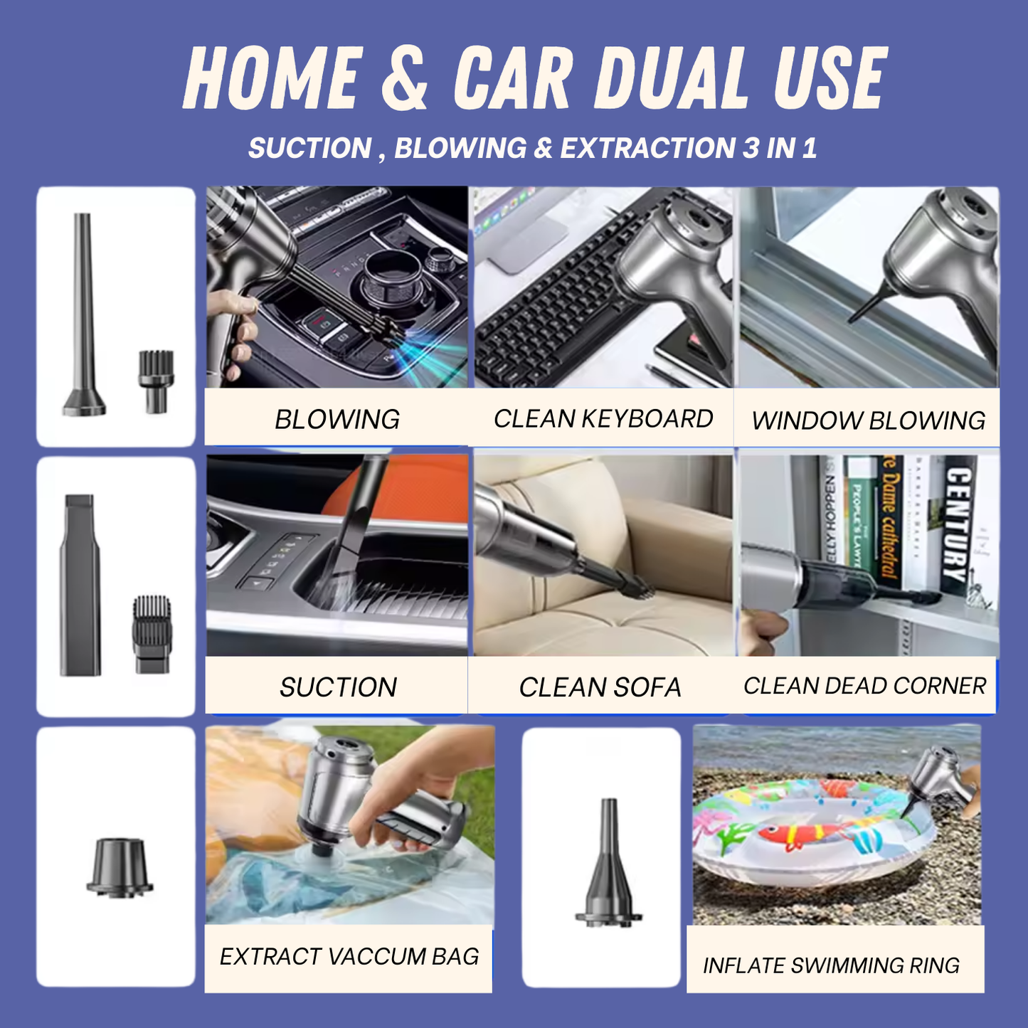 3 in 1 Car Vacuum Cleaner Wireless Strong