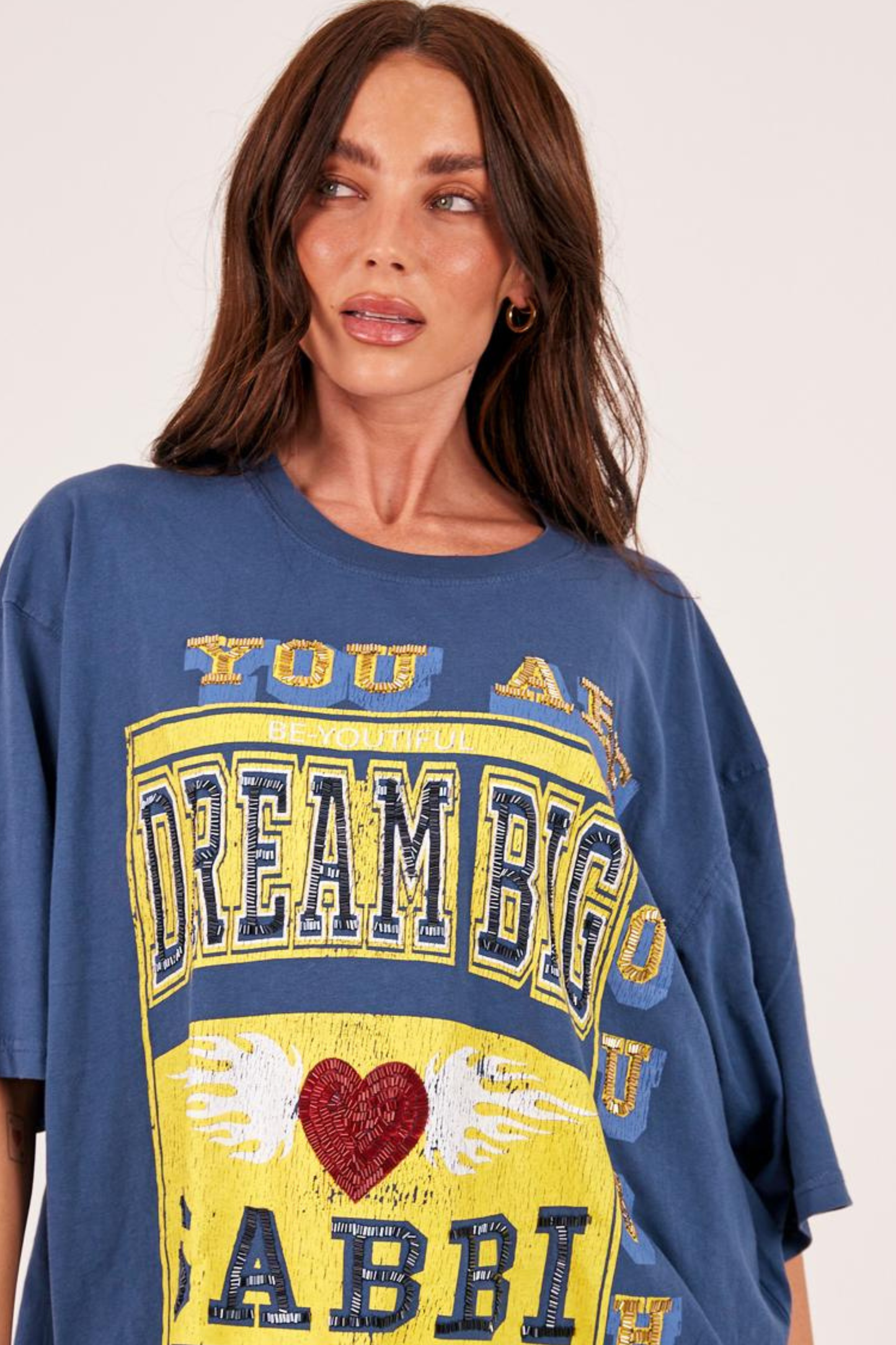 THE VERY OVERSIZED DREAM BIG BEADED TEE - BLUE