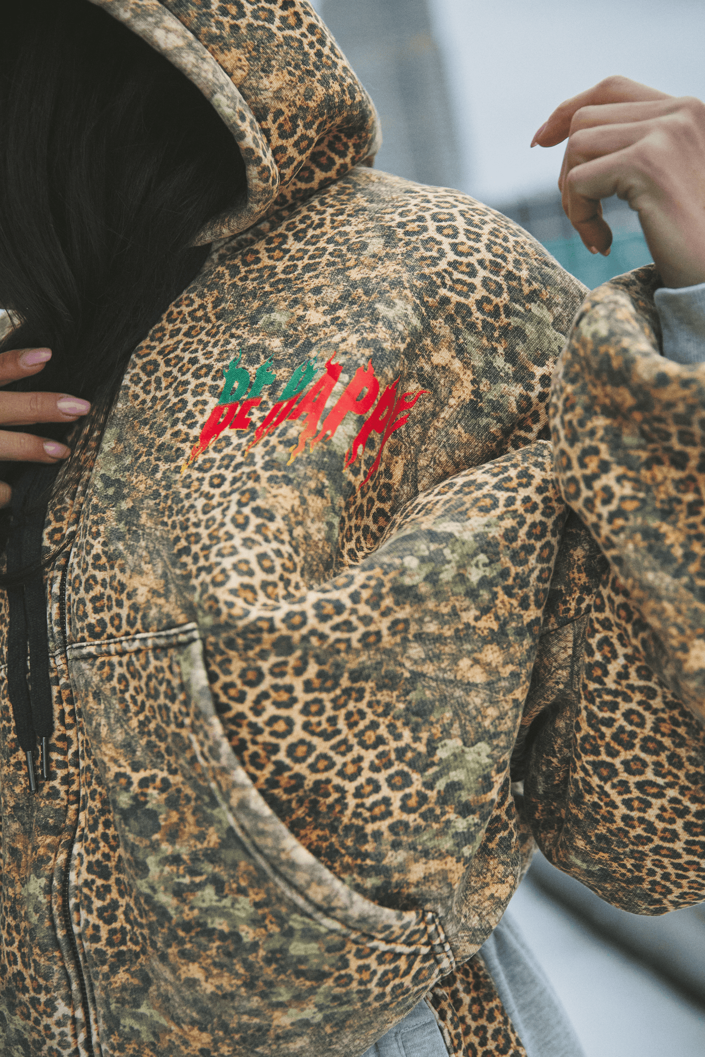 THE BE HAPPY LEOPARD PADDED BOMBER