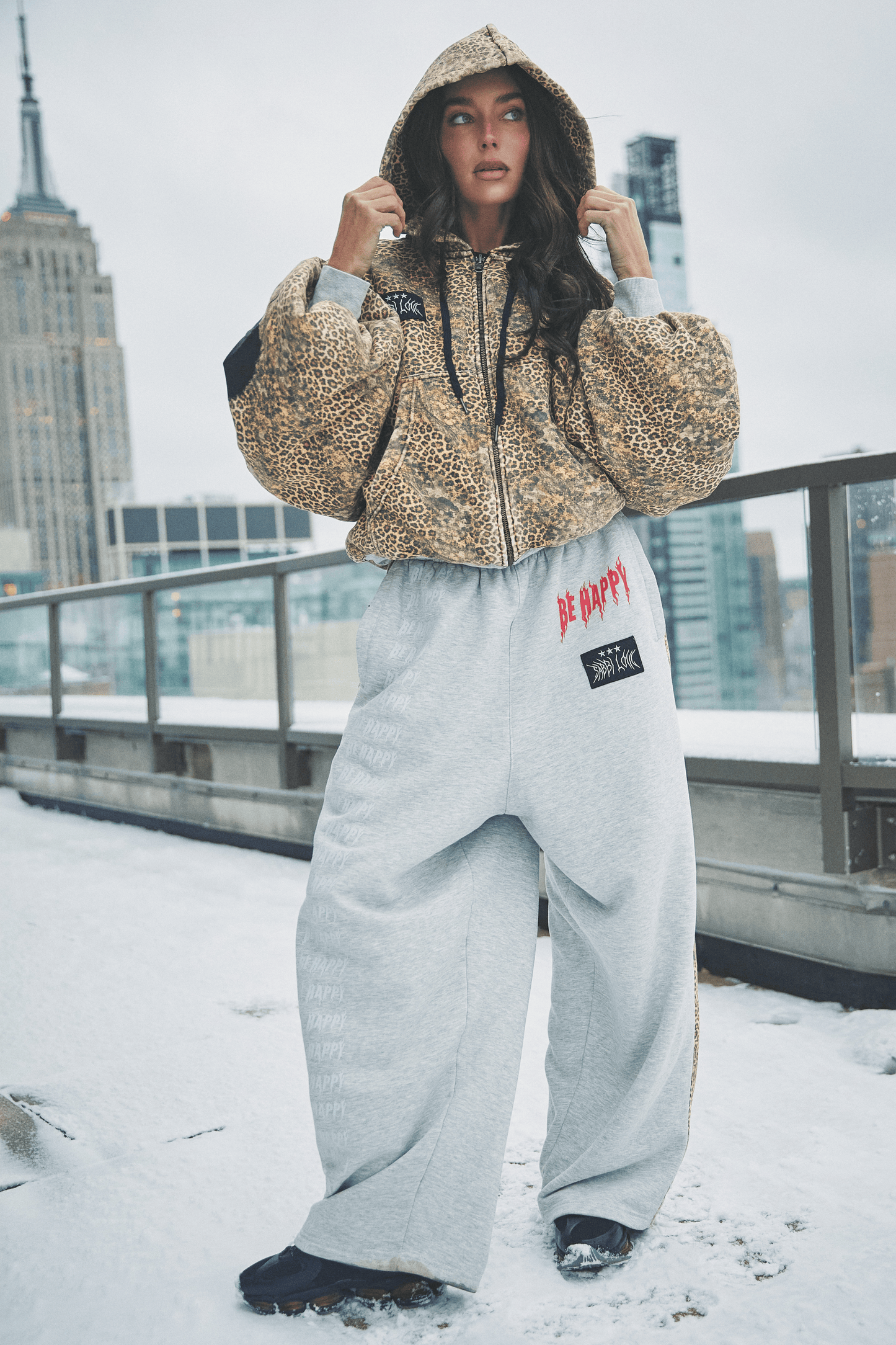 THE BE HAPPY LEOPARD PADDED BOMBER