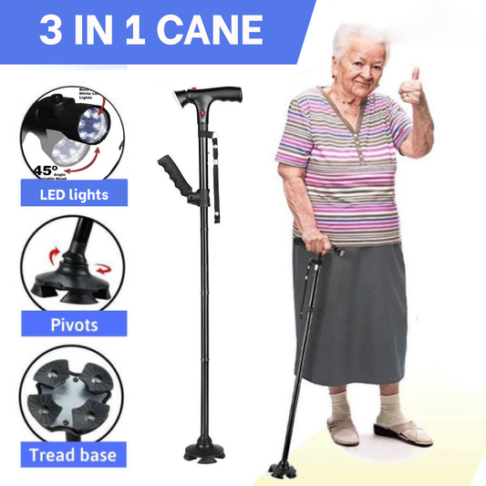 3 in 1 Elderly Twin Grip Cane